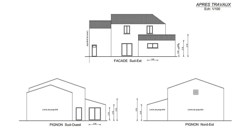 Un plan d'élévation d'une maison créé par le cabinet de maîtrise d'oeuvre Bonne Pioche dans le cadre d'un dossier de permis de construire Nantes